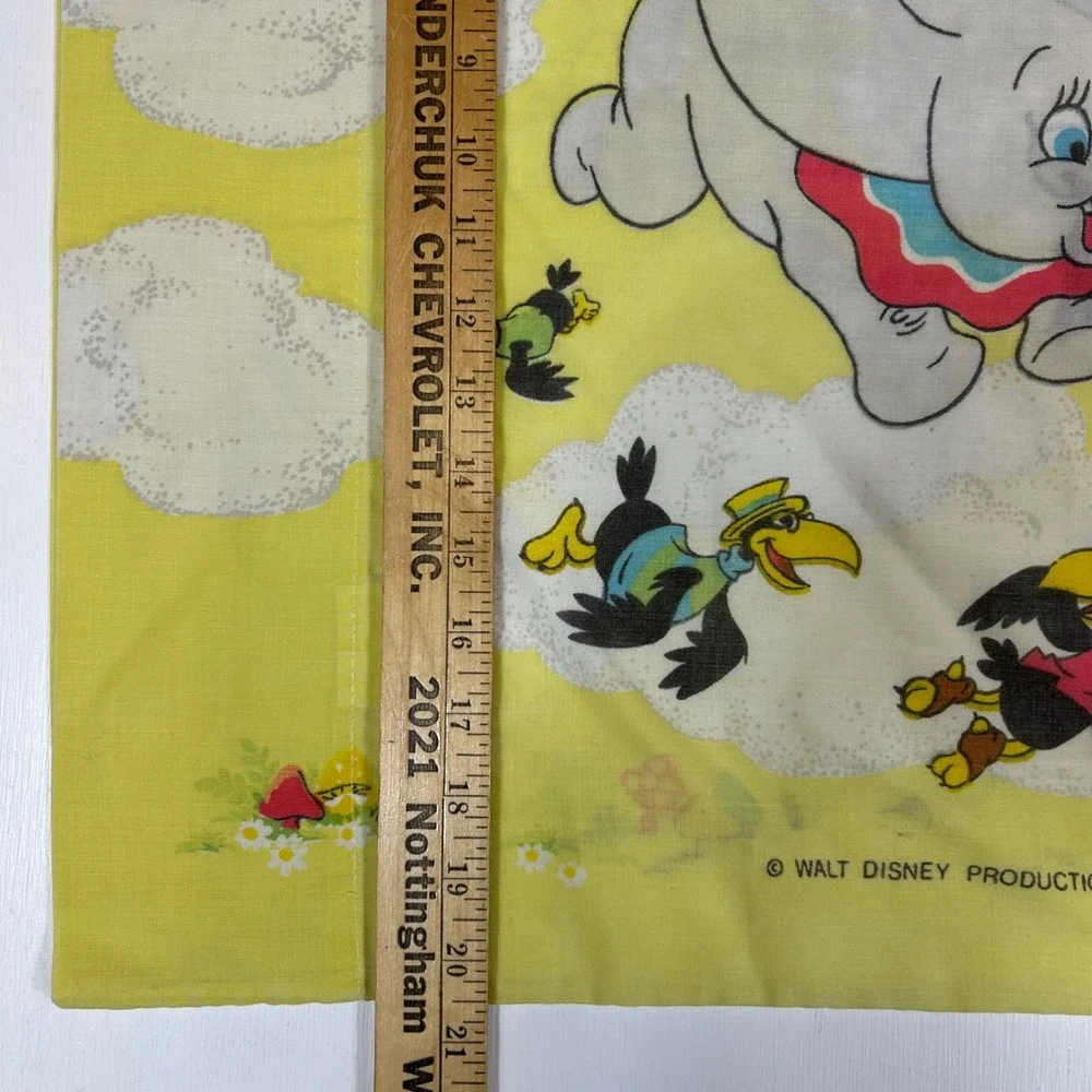 Vintage Walt Disney Productions Dumbo Flying Elephant Yellow Pillowcase Retro